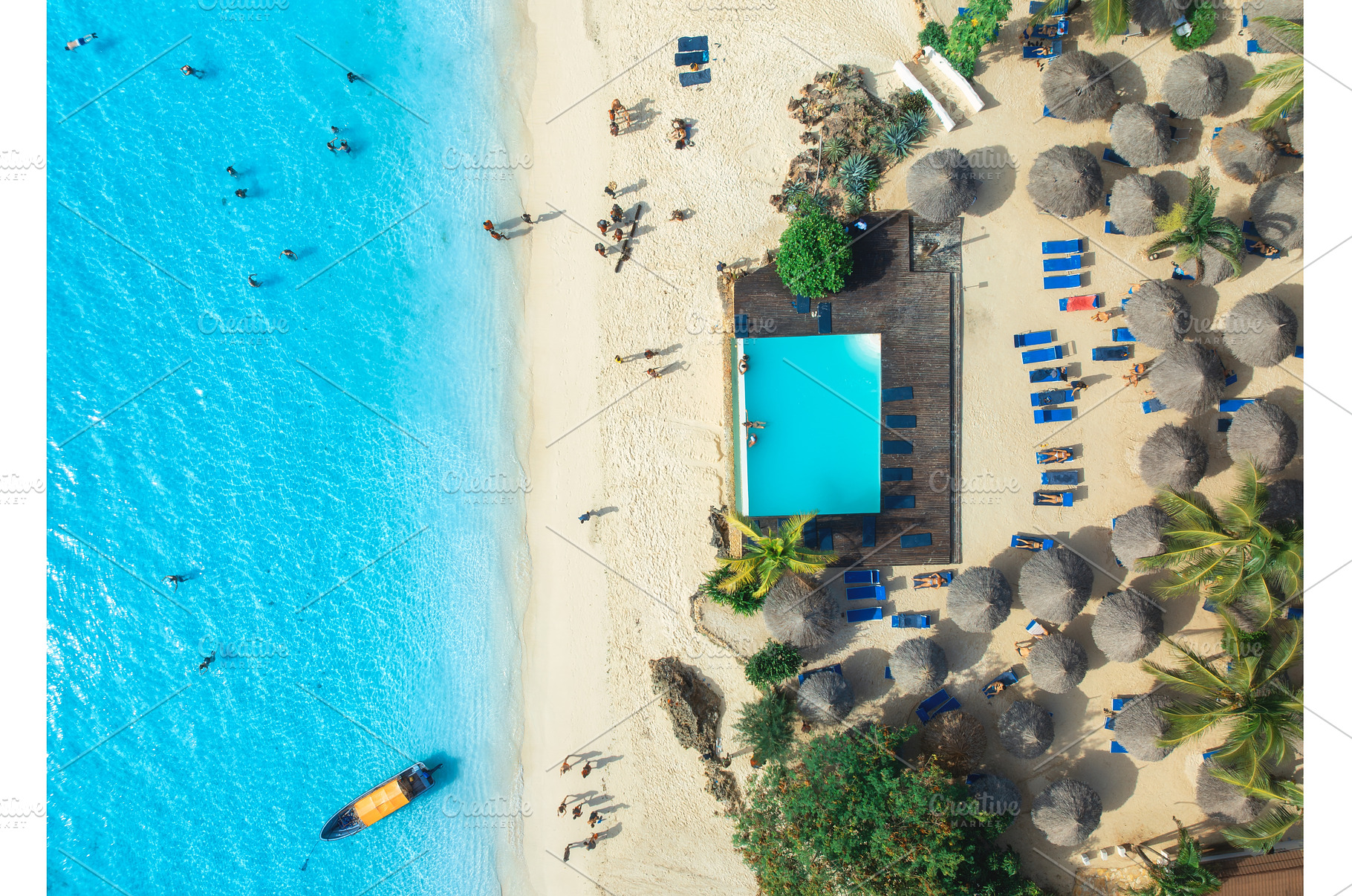 Aerial view of pool, sandy beach, a Nature Photo by den-belitsky