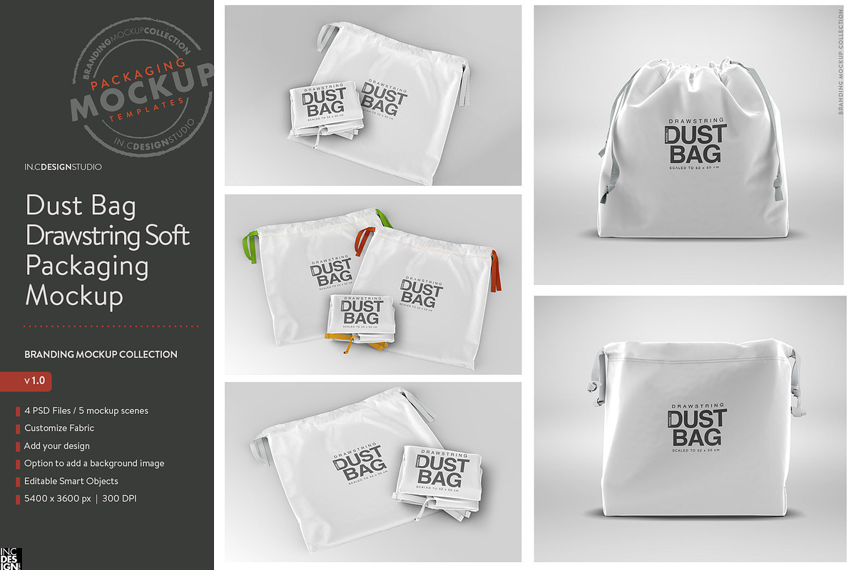 Drawstring Dust Bag Packaging Mockup, a Packaging Mockup by INCDesign (Photo 9 of 9)