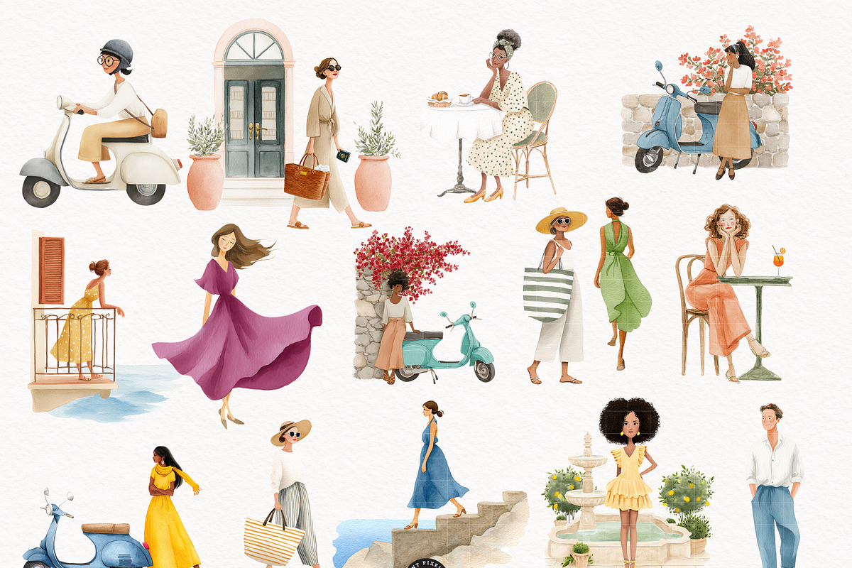 Amalfi Coast Clipart Set, a Person Illustration by PaintPixelCo (Photo 3 of 15)