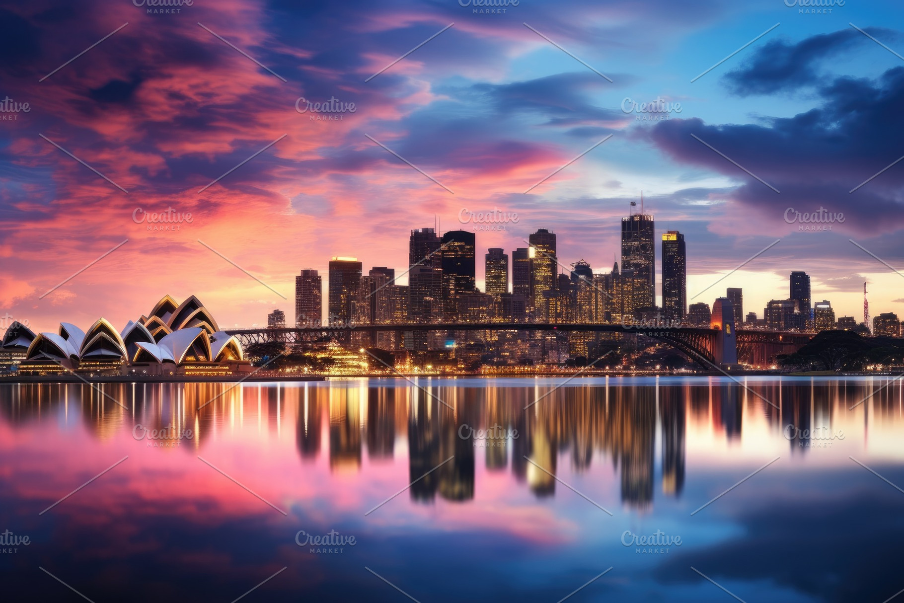 Sydney city skyline at sunset with r, a Photo by Iftikhar Alam