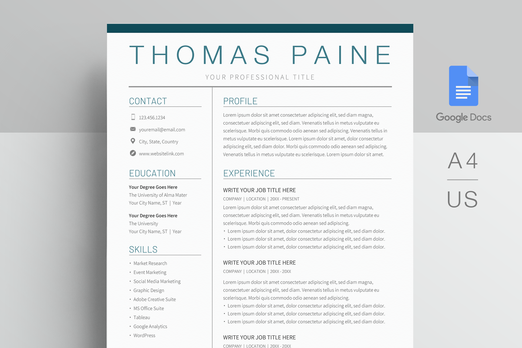 Google Docs Resume Template, a Resume Template by MioDocs