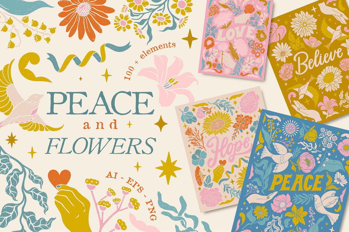 Positive quotes & floral clipart set, a Decorative Illustration by ElenKoss (Photo 1 of 5)