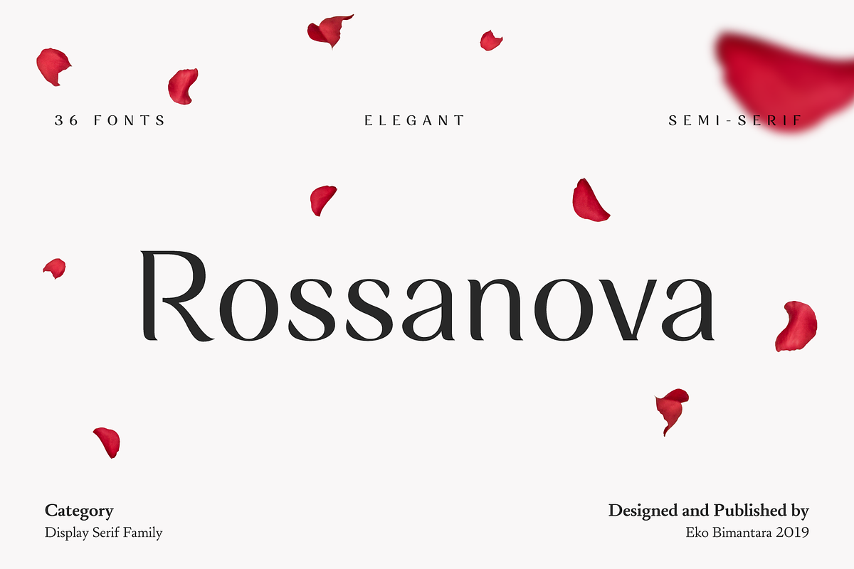 Rossanova; 36 Elegant Fonts, a Serif Font by Eko Bimantara (Photo 1 of 13)