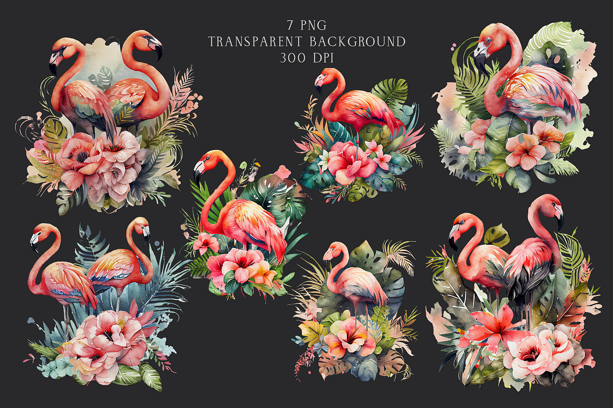 Watercolor Tropical Flamingos, an Animal Illustration by Vasmila (Photo 7 of 9)