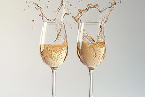 Two glasses of champagne splashing i, a Food & Drink Photo by Pixeness Studio