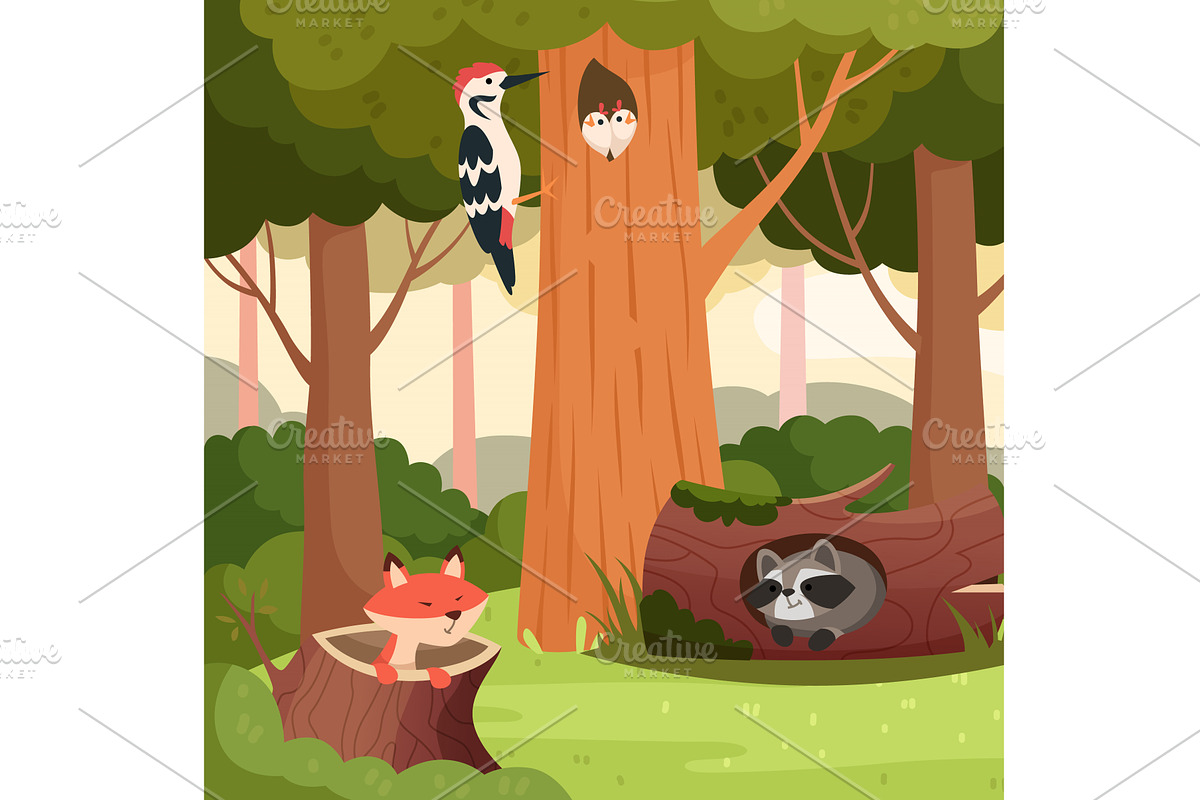 Wood animals. raccoon fox and, an Animal Illustration by Onyx
