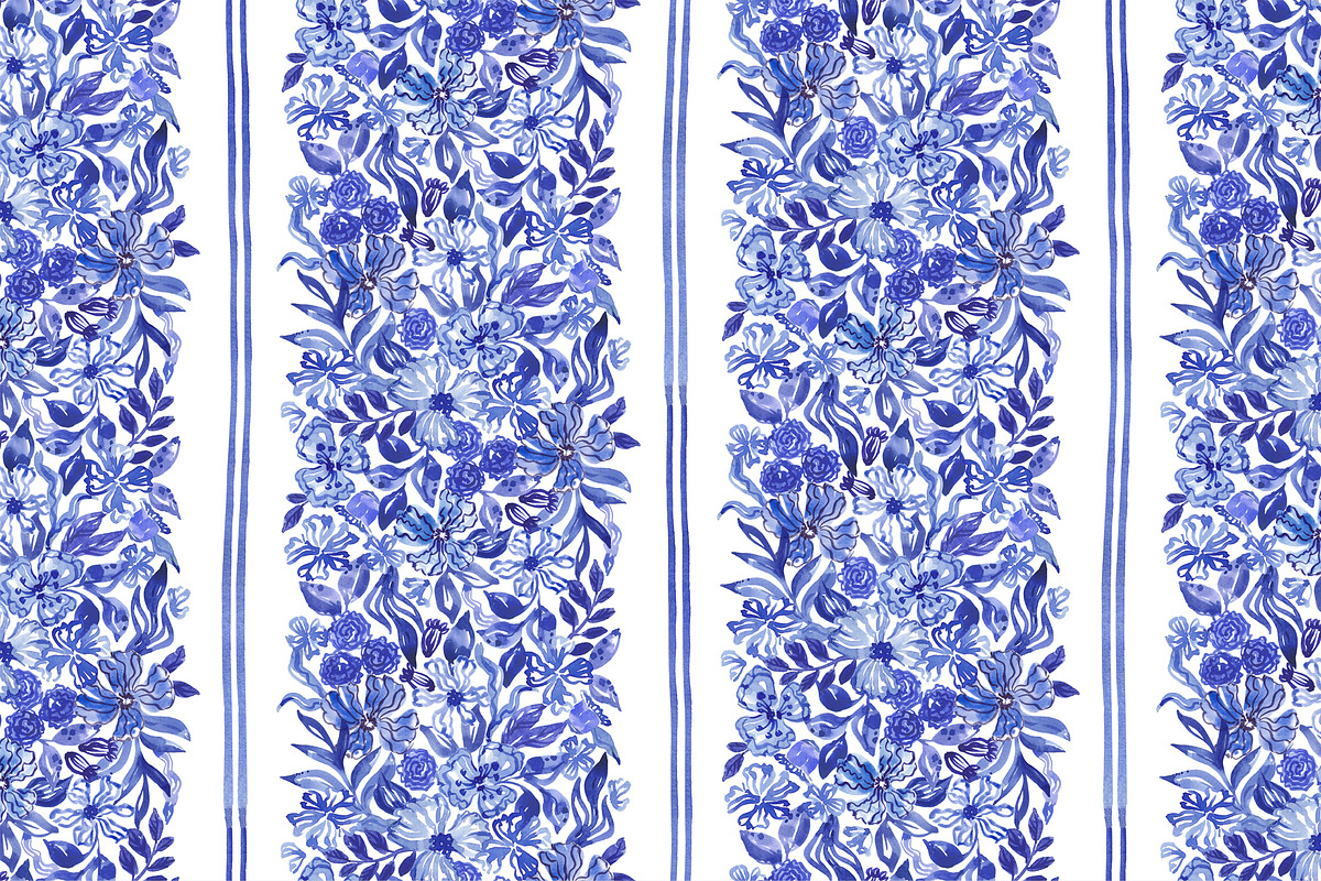 Blue Floral Vertical Seamless Border, a Pattern Graphic by SirenaArt (Photo 3 of 10)