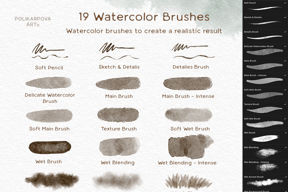 Delicate Watercolor Brushes & Canvas, a Brush Add-On by polikarpovaart (Photo 3 of 16)