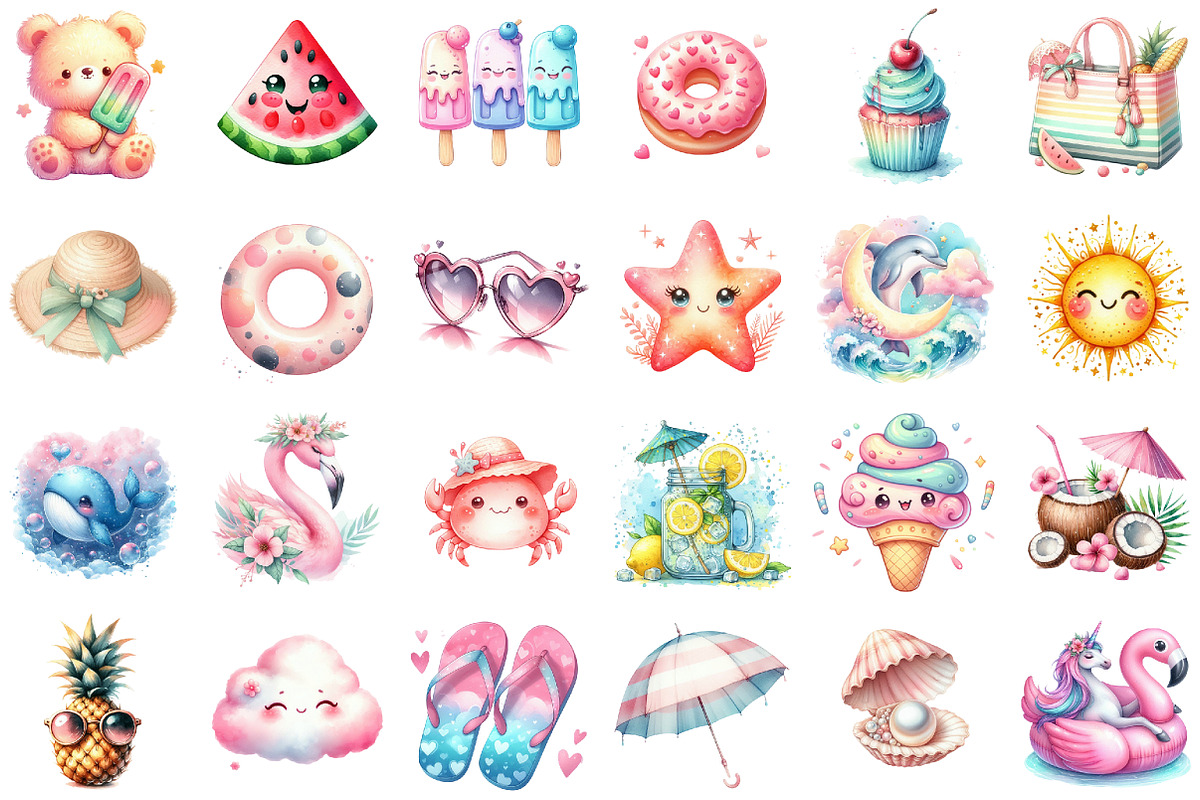 Watercolor Summer Vibes Clipart, an Illustration by Sublimation Artist (Photo 2 of 6)