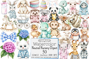 Watercolor Neutral Nursery Clipart, a Seasonal Illustration by Design Market