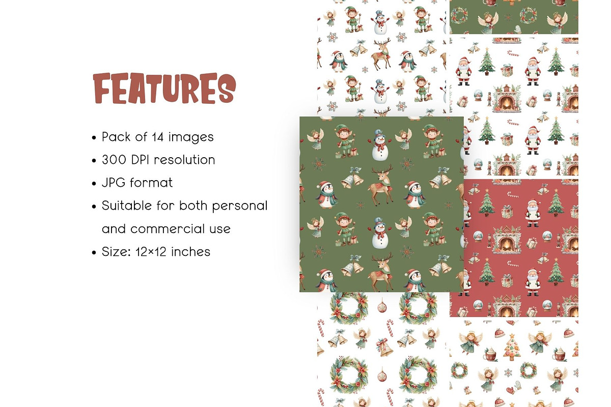 Cute Christmas Digital Papers, an Illustration by MockupWizard (Photo 2 of 4)