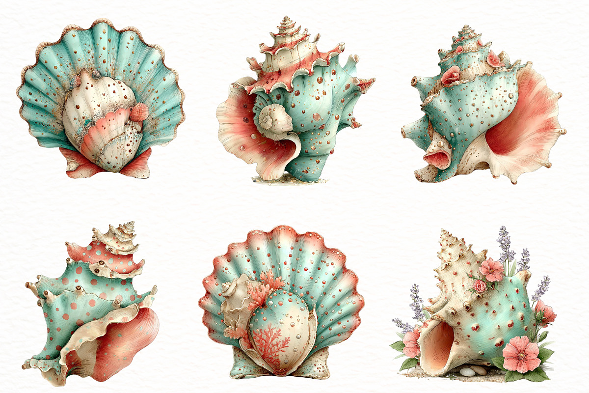 Whimsical summer seashell clipart, an Illustration by Designworld (Photo 3 of 5)