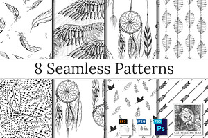 Feather, Wings, Dreamcatcher Pattern