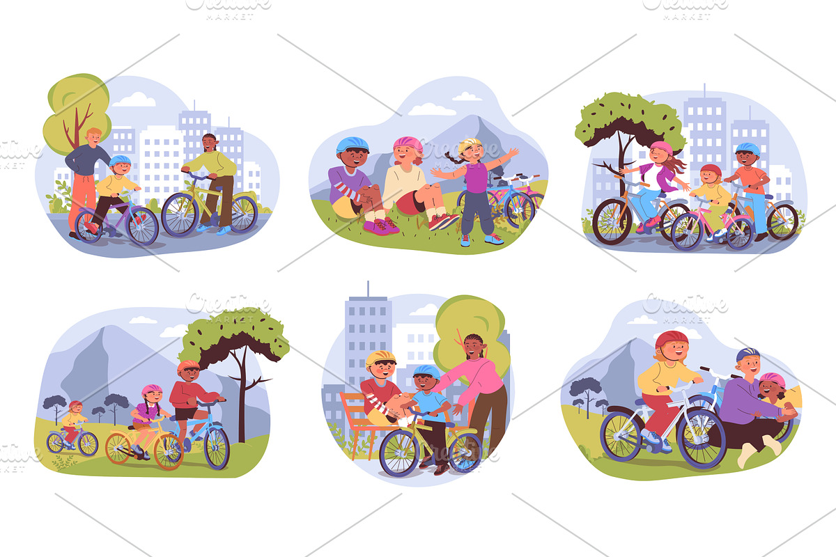 Family cycling trip concept, a Sport Illustration by alexdndz