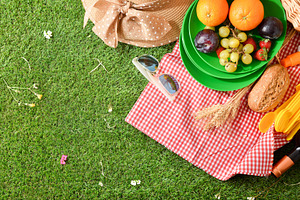 Summer Picnic Setup on Green Grass top view, a Holiday Photo by Davizro's Market