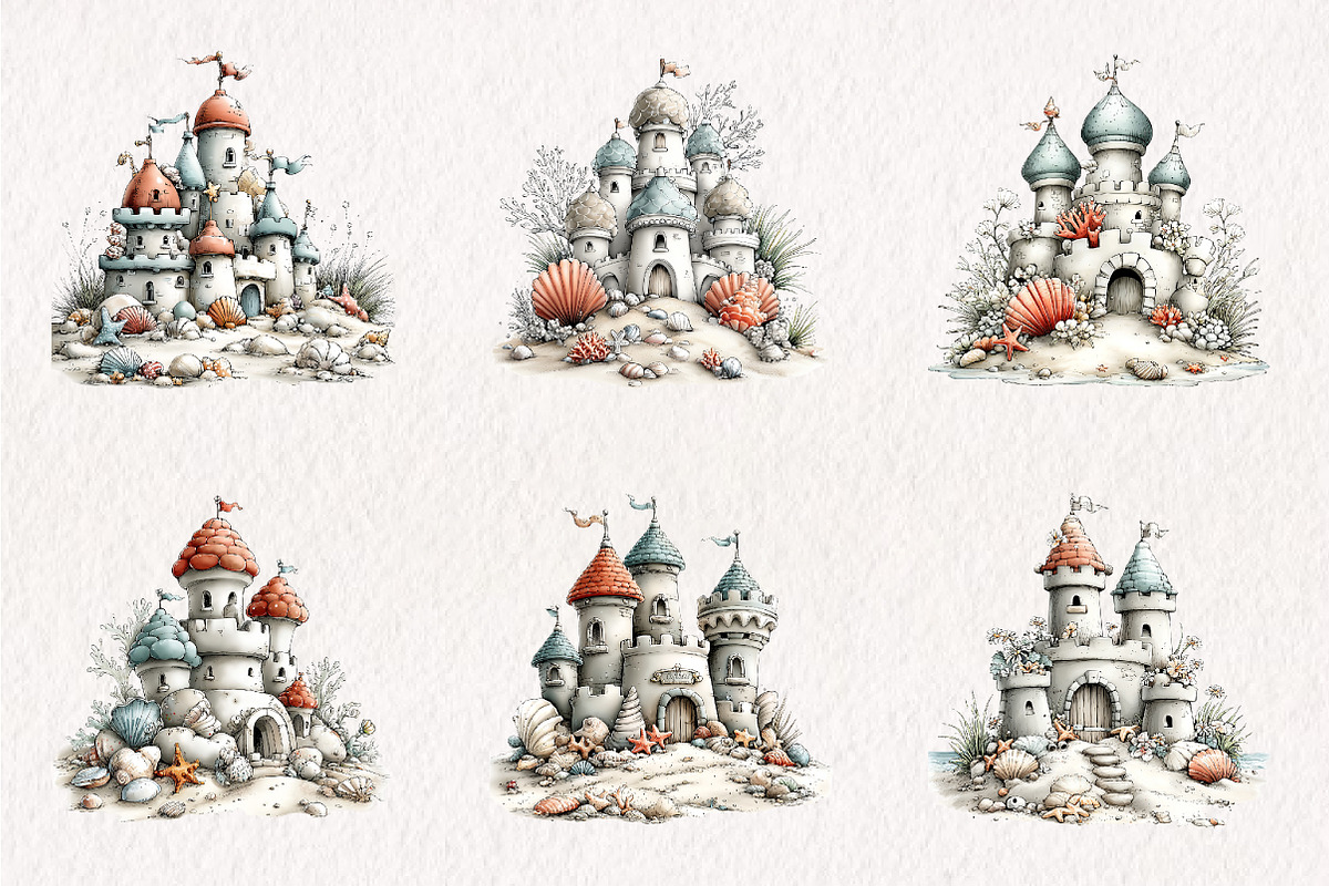 Whimsical Summer Sandcastle Clipart, an Illustration by CreationArt (Photo 6 of 7)