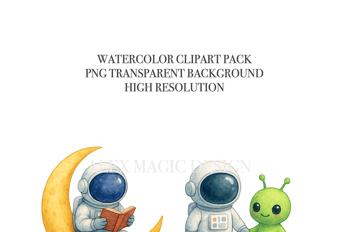 Astronaut Clipart Set, a Decorative Illustration by Pati Charm Studio (Photo 5 of 8)