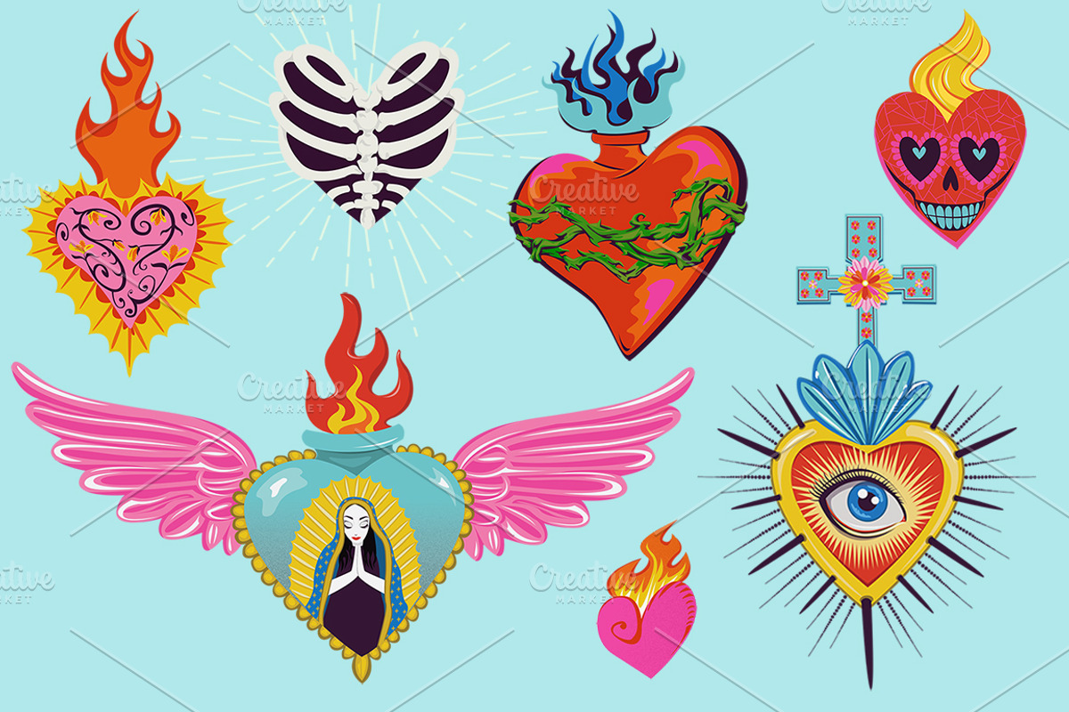 Mexican Tin Milagro Hearts Graphics, a Decorative Illustration by Dapper Dudell (Photo 3 of 3)