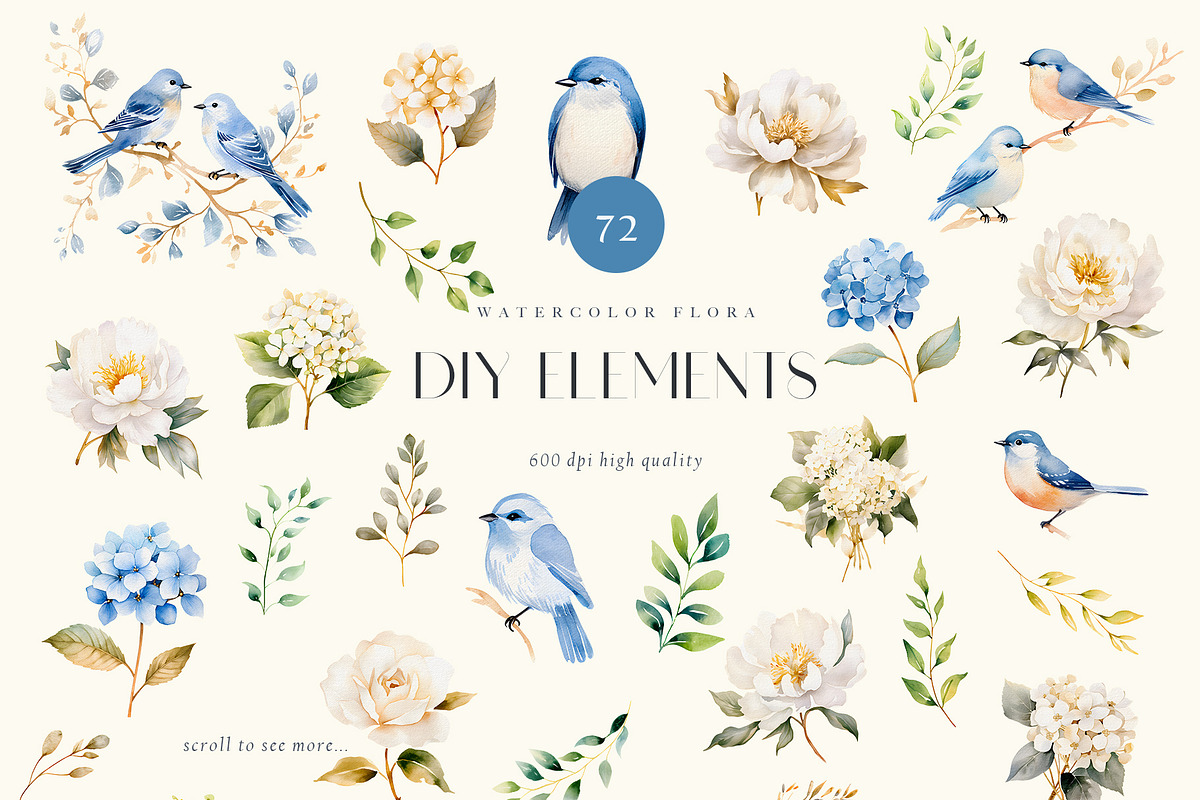 Watercolor blue hydrangea clipart, a Seasonal Illustration by MariGraphic boutique (Photo 7 of 8)