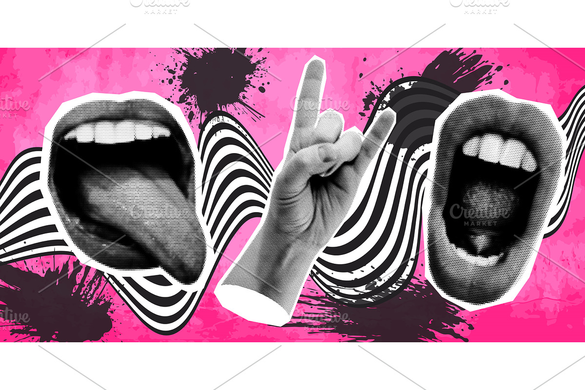 Woman mouth and hand as retro, an Illustration by Simple Patterns