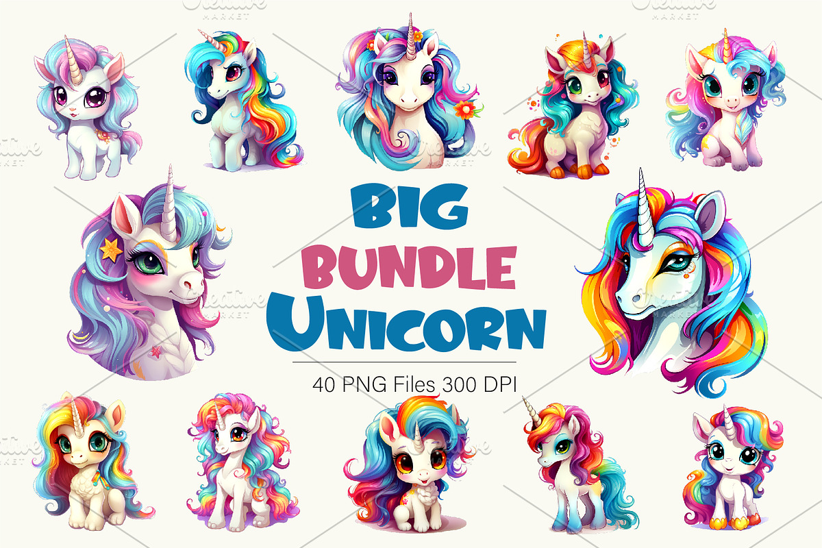 Big bundle of Cute unicorns. TShirt, an Animal Illustration by KENO Mascots (Photo 1 of 10)