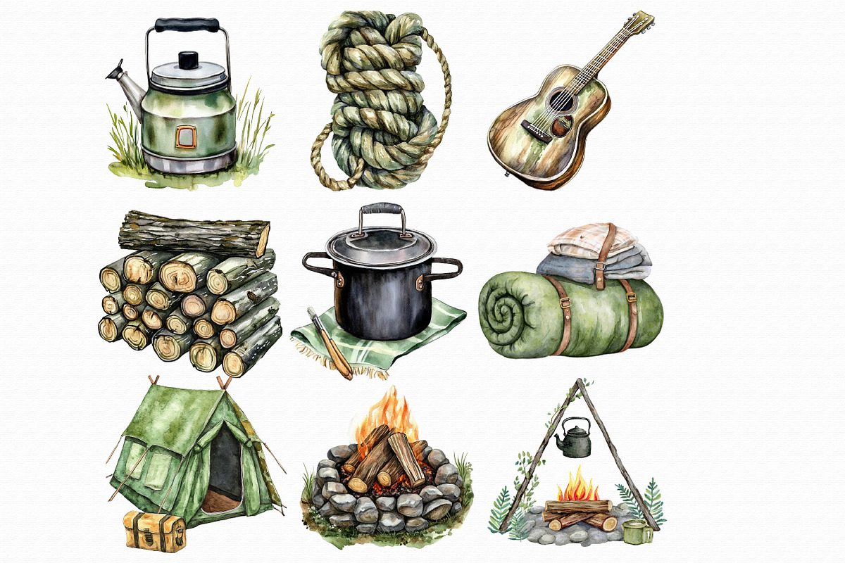 Watercolor Camping Clipart, an Illustration by Libby Wishes (Photo 3 of 4)