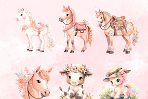 Watercolor Cowboy Girl Clipart Set