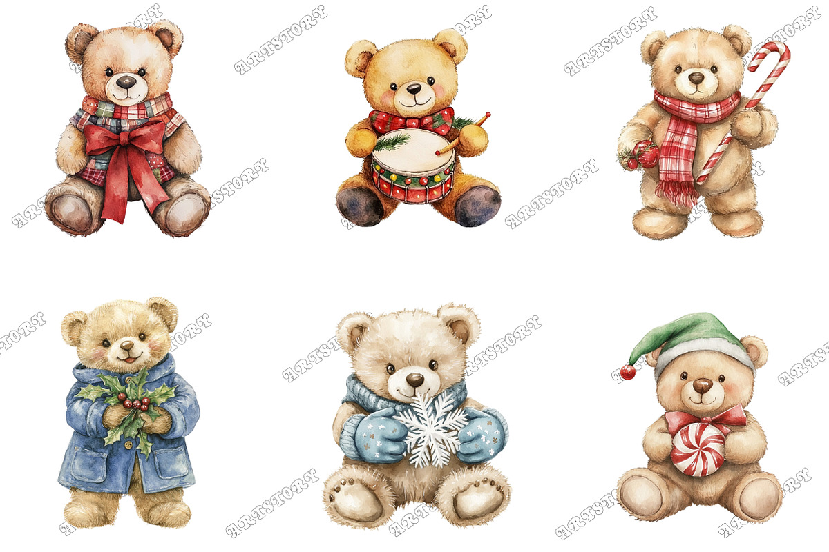 Whimsical Christmas Teddy Clipart, an Illustration by designcity5 (Photo 2 of 5)