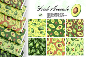 Watercolor Avocado Seamless Patterns