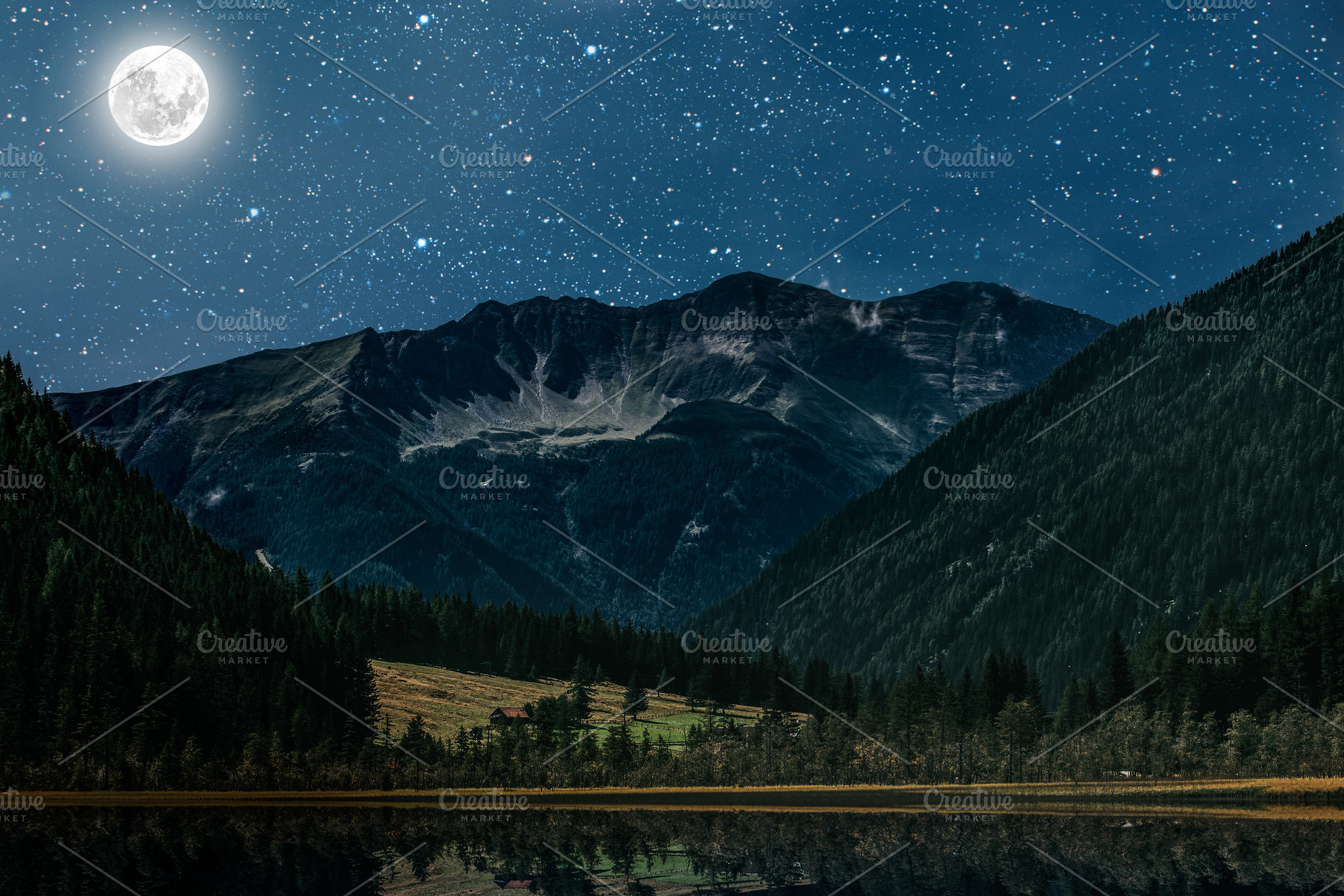 Night mountains containing moon, night, and sky, a Nature Photo by vovan