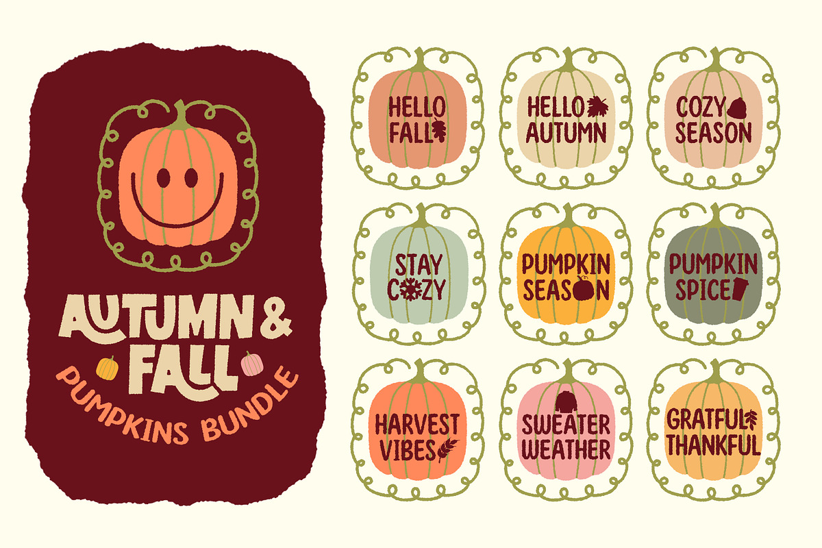 Autumn & Fall Pumpkins SVG Bundle, a Seasonal Illustration by ashek (Photo 1 of 10)