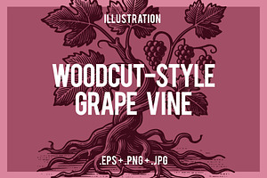 Woodcut-Style Grape Vine