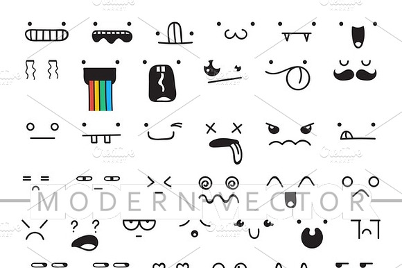 Set 50 Different Doodle Emotions