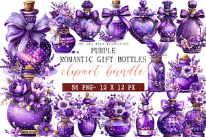 Purple Romantic Gift Bottles Clipart, an Illustration by DreamArtGraphic