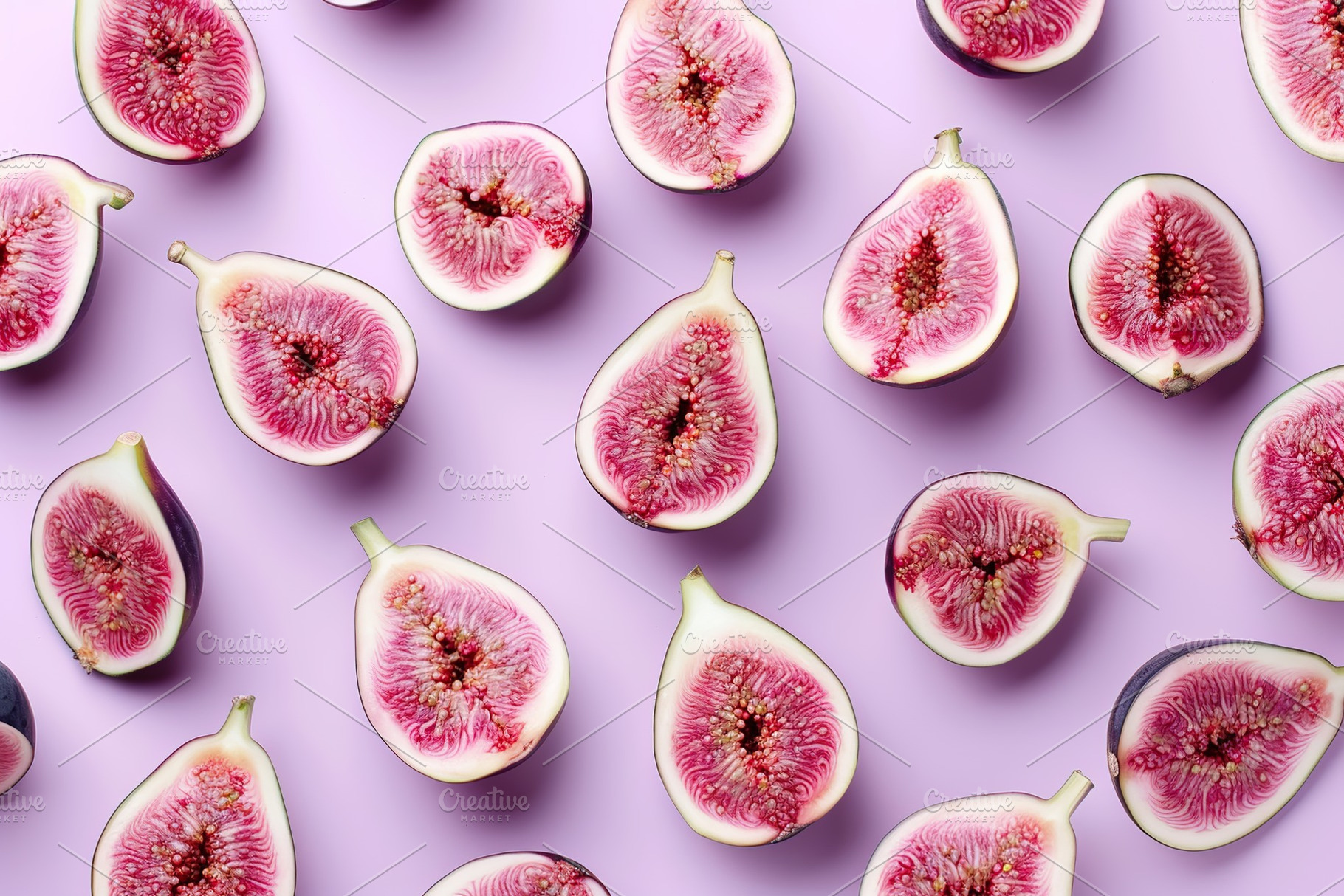 Pattern of fresh figs on purple background, a Food & Drink Photo by AlyaAnd