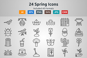 Vector Outline Icons Of Spring