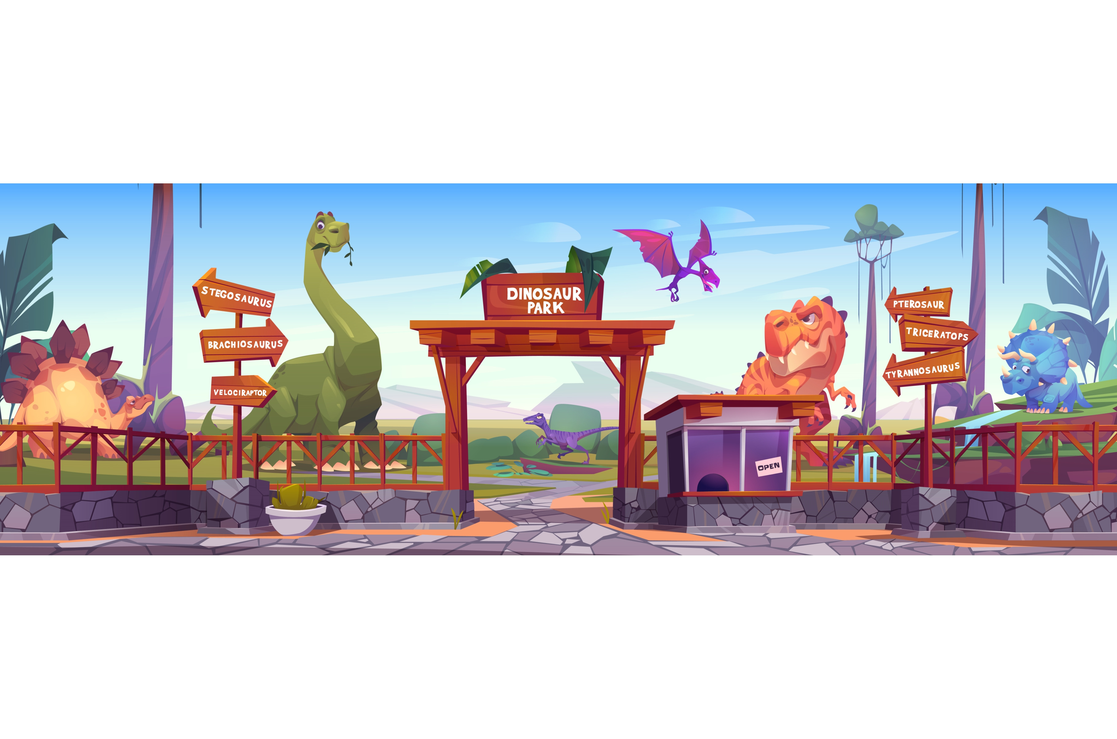 Dinosaur park with cute animals of, an Animal Illustration by art PVP ...