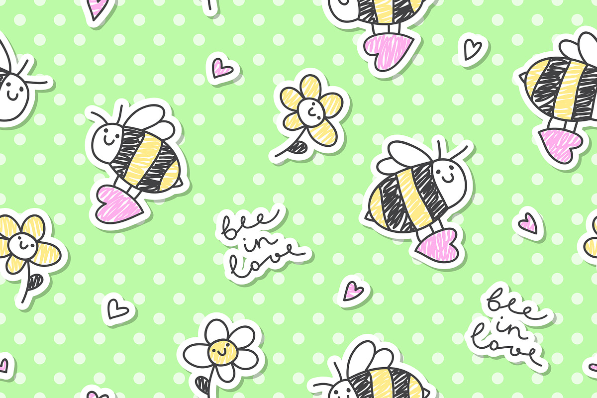 Cute fat bees, seamless patterns, a Pattern Graphic by redcollegiya design