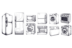 Sketch household appliances. Hand, an Object Illustration by Stock-Smart-Start