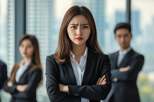 Businesswoman and her team show, a Photo by Pavel_design