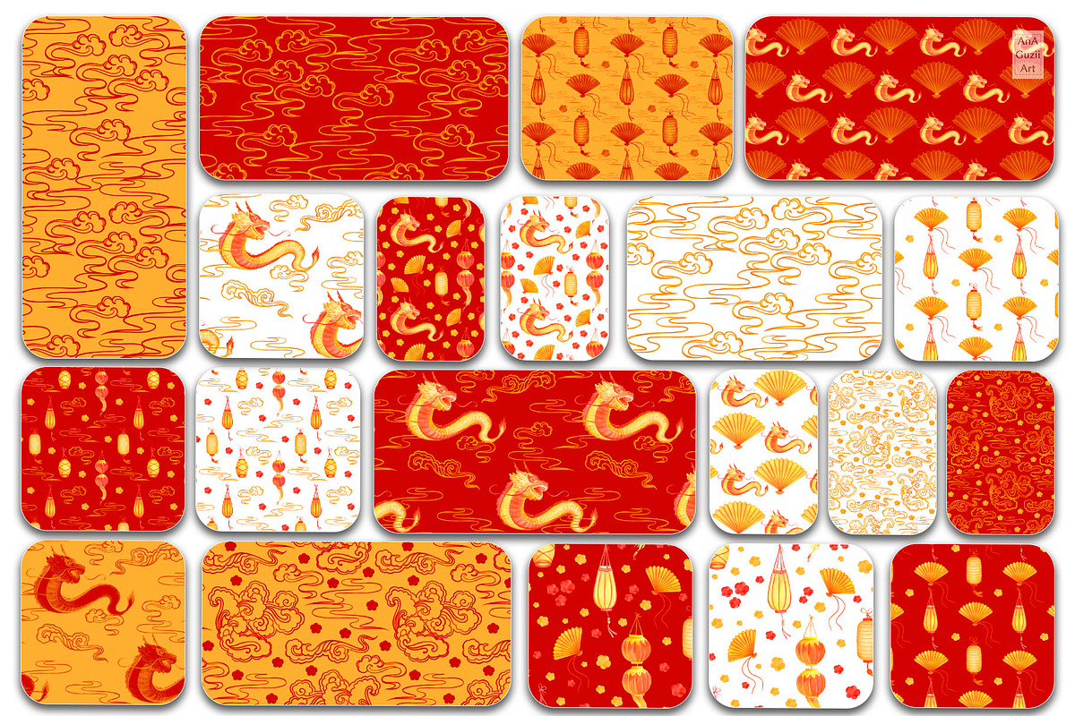 Lunar New Year seamless pattern, a Seasonal Illustration by AnaGuziiArt (Photo 2 of 9)
