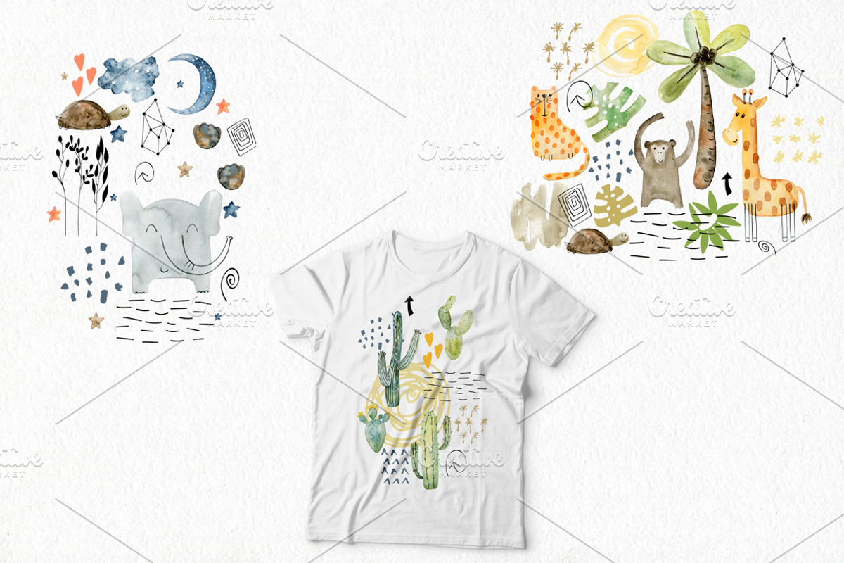Watercolor safari clipart. Alphabet., an Animal Illustration by TaPilipa (Photo 9 of 13)