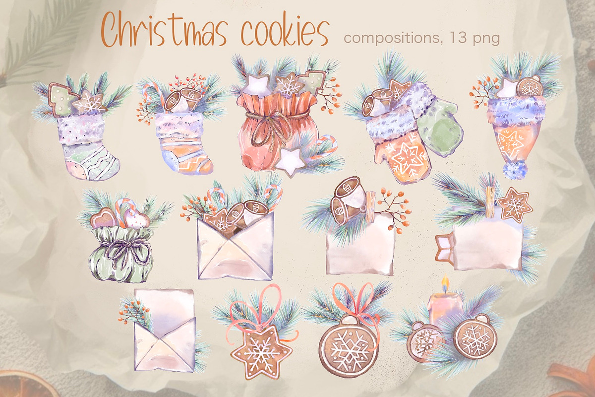 Christmas Cookies watercolor, a Food Illustration by Shabbypie (Photo 3 of 12)