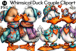 Whimsical Duck Couple Clipart, an Illustration by Daily.Designs