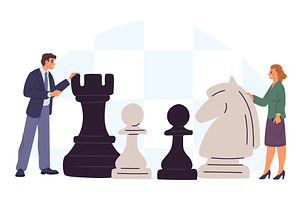 Man and woman with big chess pieces, a Person Illustration by Vectorbuum