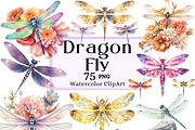 The Dragon Fly Collection Clipart, an Animal Illustration by Watercolor Digital (Thumbnail 1 of 20)