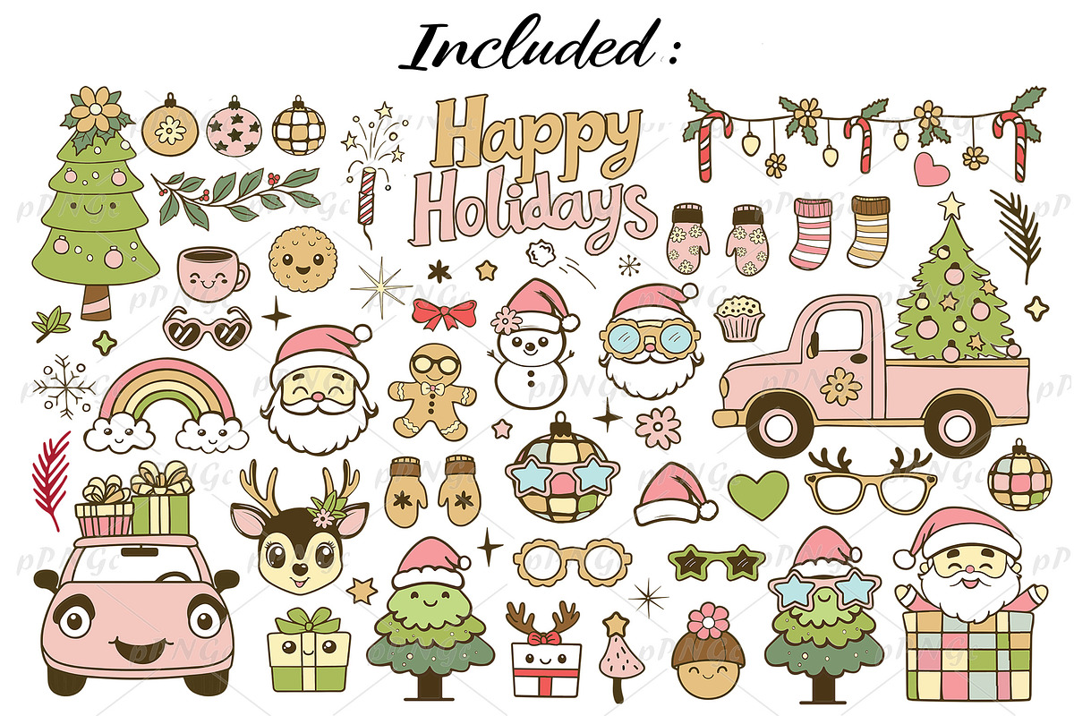 Groovy Retro Christmas Clipart, an Illustration by PassionPNGcreation (Photo 1 of 5)