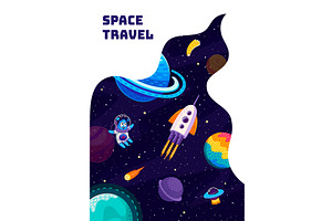 Space Travel Poster Flying Rocket