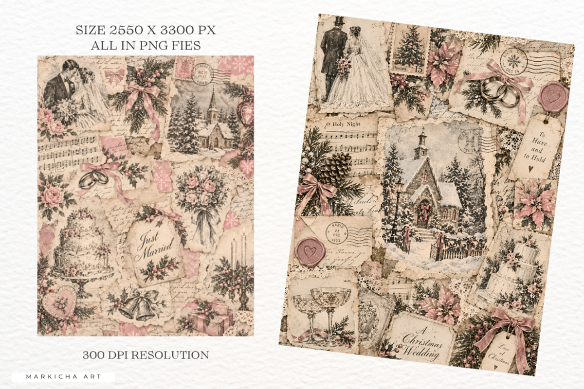 Wedding Winter Junk Journal Pages, a Background Graphic by Markicha Art (Photo 3 of 5)