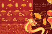 Lunar New Year seamless pattern, a Seasonal Illustration by AnaGuziiArt (Thumbnail 1 of 9)